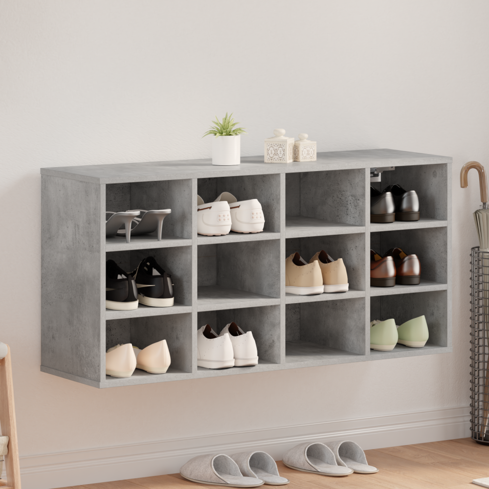 Produktbild för Skoskåp med hylla Betonggrå 103 x 30 x 51 cm Konstruerat trä