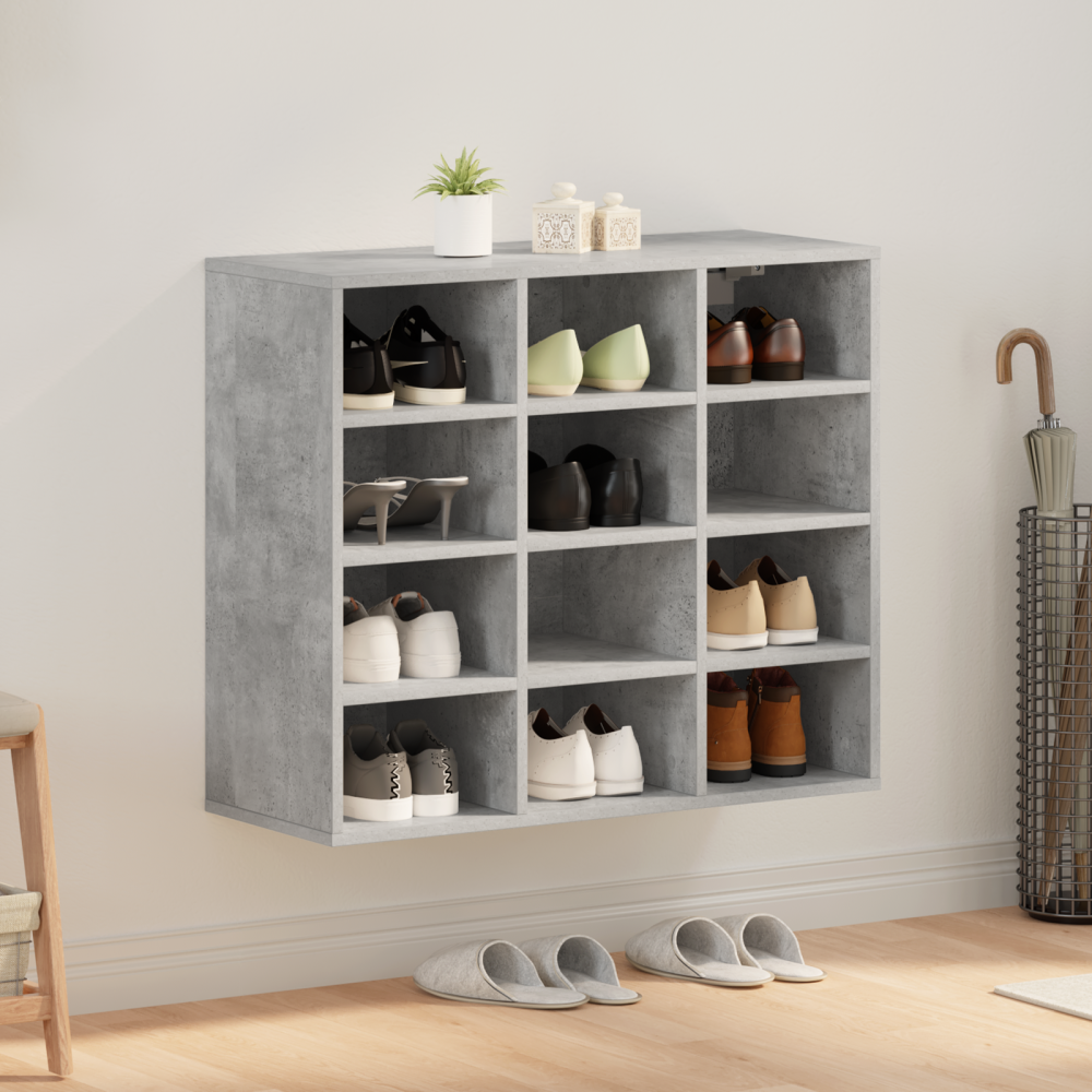 Produktbild för Skoskåp med hylla Betonggrå 77,5 x 30 x 67 cm Konstruerat trä