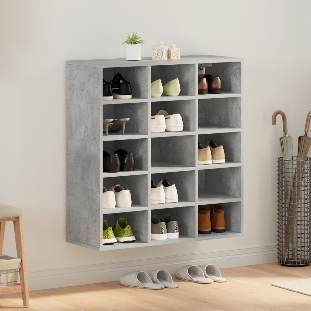Produktbild för Skoskåp med hylla Betonggrå 77,5 x 30 x 83,5 cm Konstruerat trä