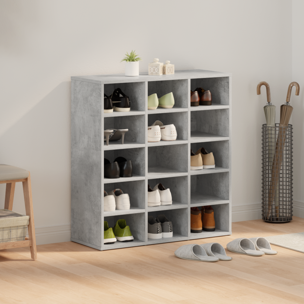Produktbild för Skoskåp med hylla Betonggrå 77,5 x 30 x 83,5 cm Konstruerat trä