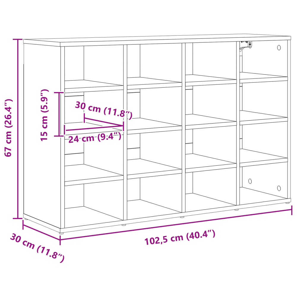 Produktbild för Skoskåp med hylla Sonoma-ek 103 x 30 x 67 cm Konstruerat trä
