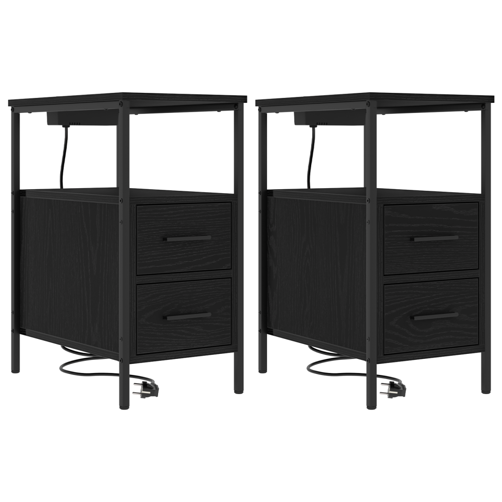 Produktbild för Nattduksbord 2 pcs Svart Ek 30 x 48 x 61 cm Konstruerat trä