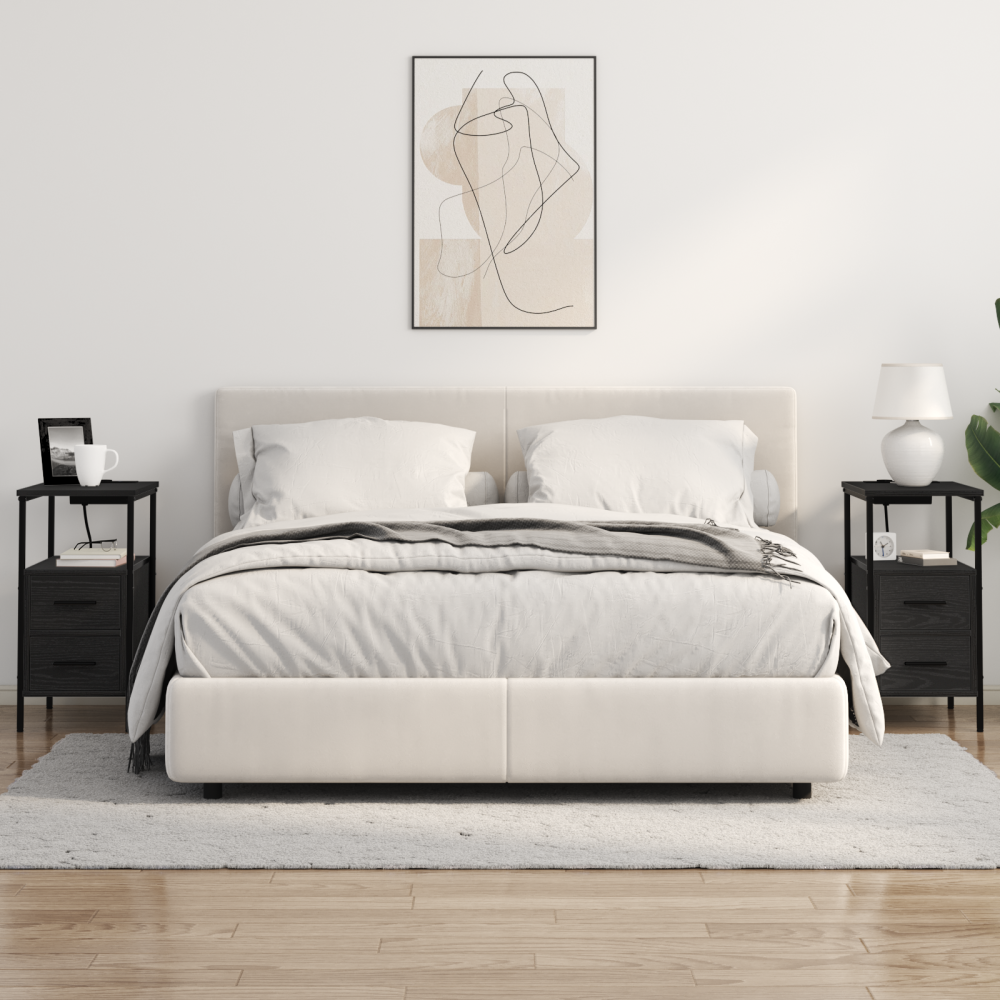 Produktbild för Nattduksbord 2 pcs Svart Ek 30 x 48 x 61 cm Konstruerat trä