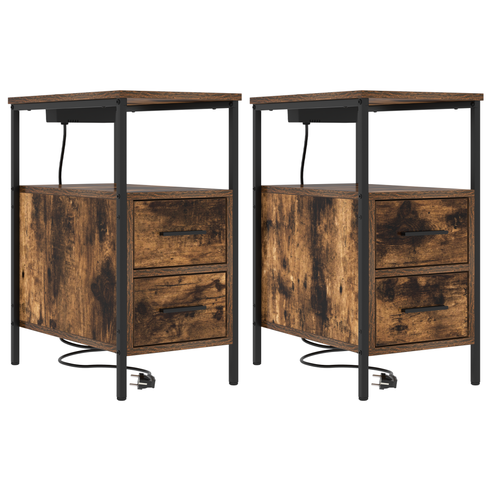Produktbild för Nattduksbord 2 pcs Rökt ek 30 x 48 x 61 cm Konstruerat trä