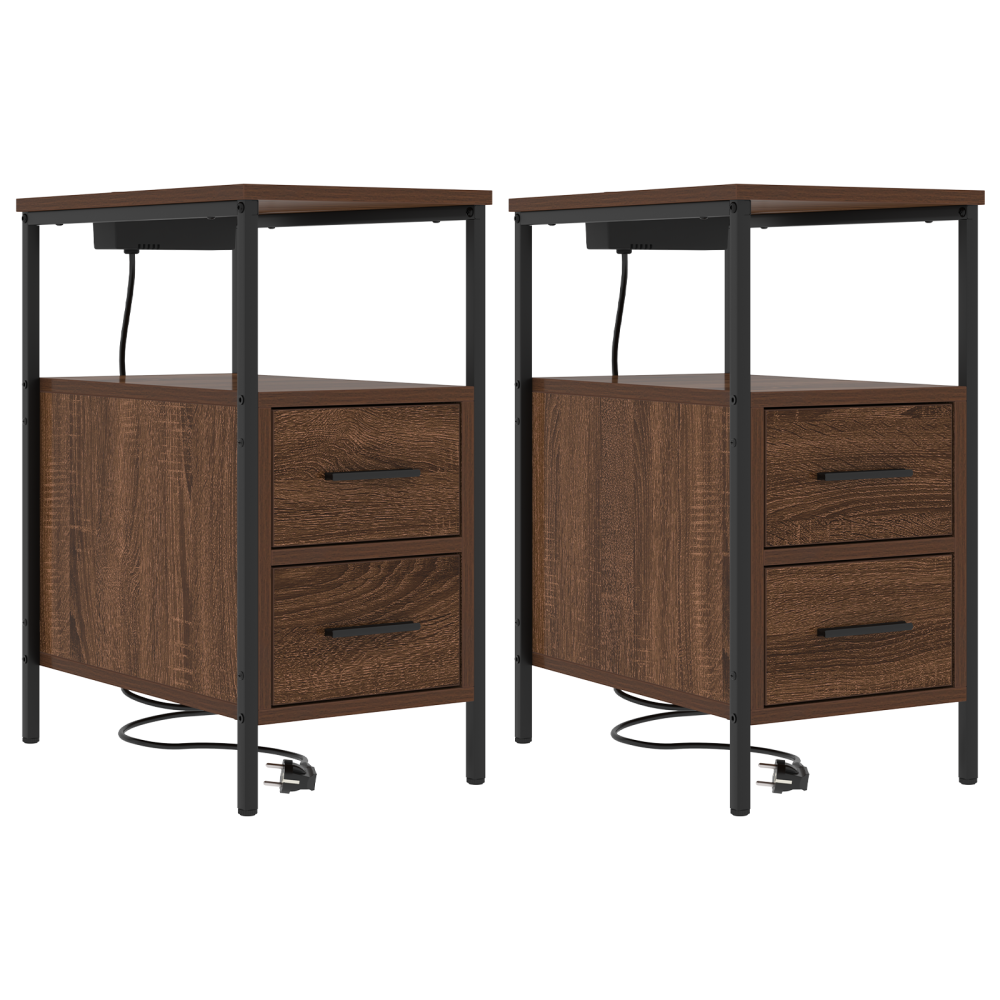 Produktbild för Nattduksbord 2 pcs Brun Ek 30 x 48 x 61 cm Konstruerat trä