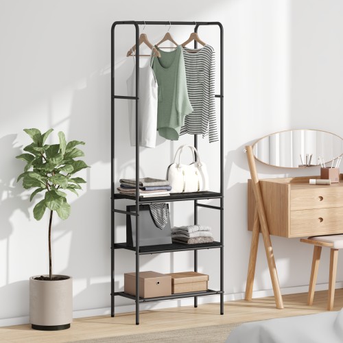 vidaXL Klädhängare med hylla Svart Ek 60 x 30 x 171 cm Konstruerat trä