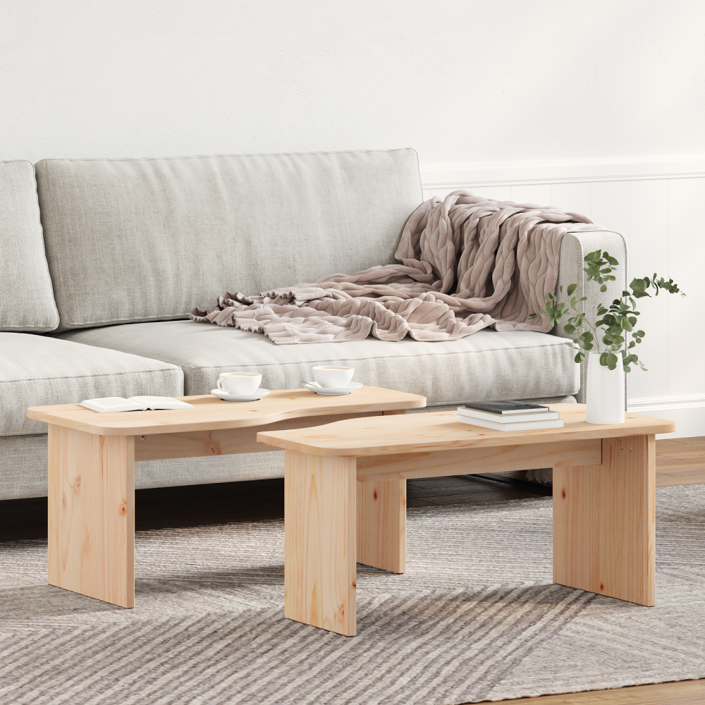 Produktbild för Kaffeebord 2 pcs Naturfärg Massiv furu