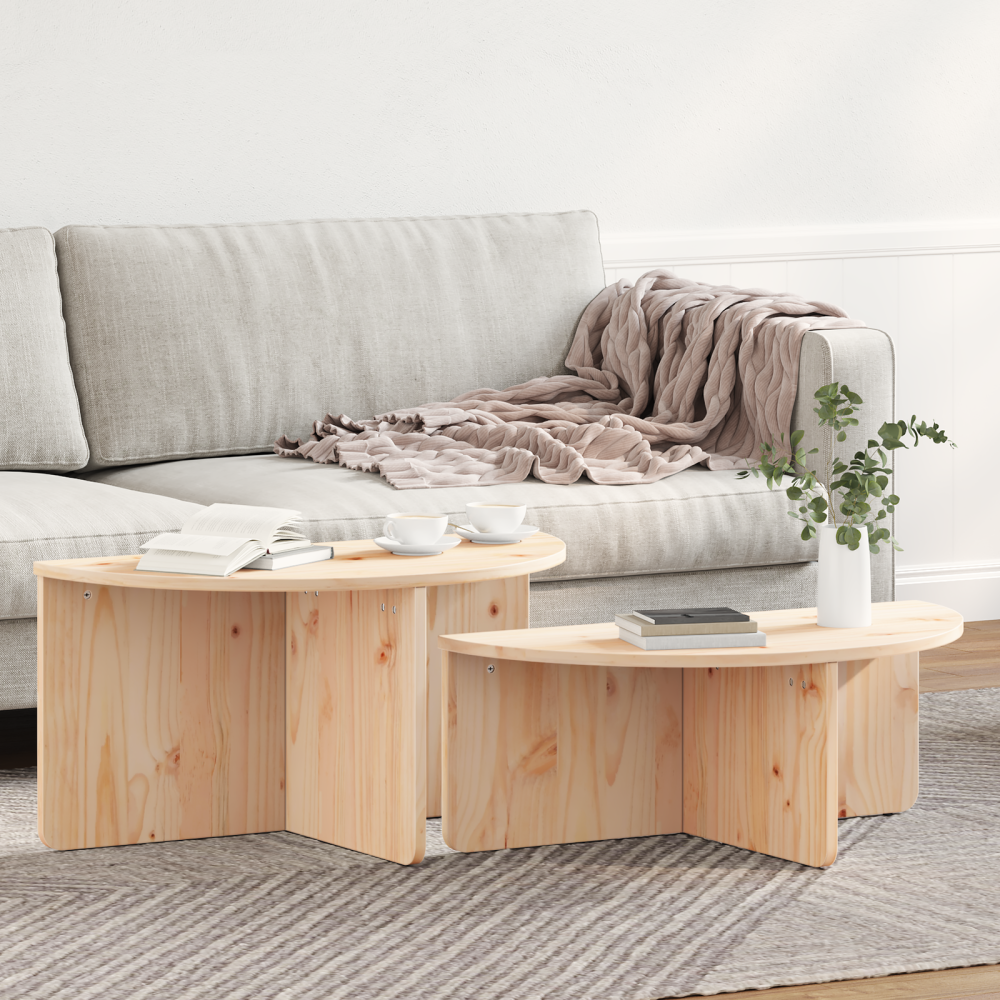 Produktbild för Kaffeebord 2 pcs Naturfärg Massiv furu