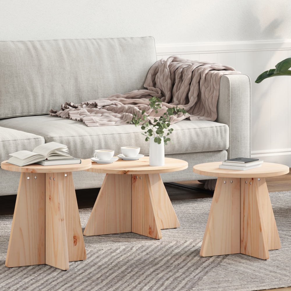 Produktbild för Kaffeebord 3 pcs Naturfärg