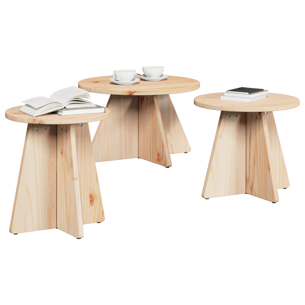 Produktbild för Kaffeebord 3 pcs Naturfärg