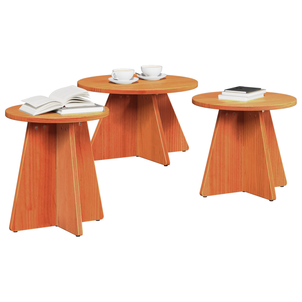 Produktbild för Kaffeebord 3 pcs Vaxbrun