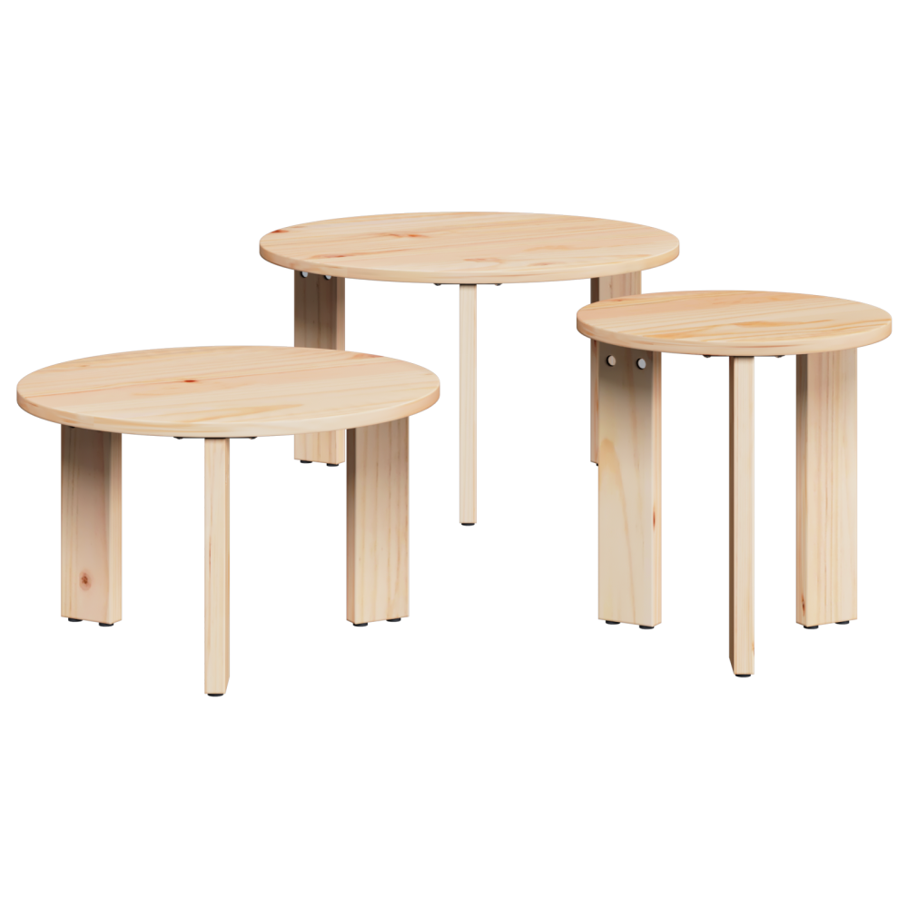 Produktbild för Kaffeebord 3 pcs Naturfärg Massiv furu