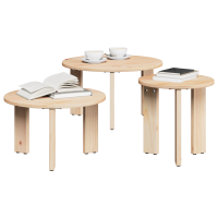 Produktbild för Kaffeebord 3 pcs Naturfärg Massiv furu