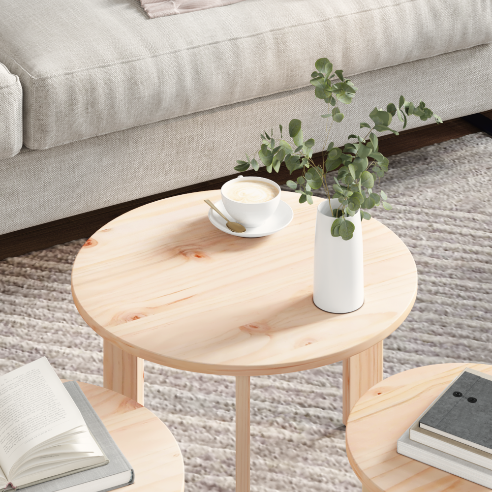 Produktbild för Kaffeebord 3 pcs Naturfärg Massiv furu