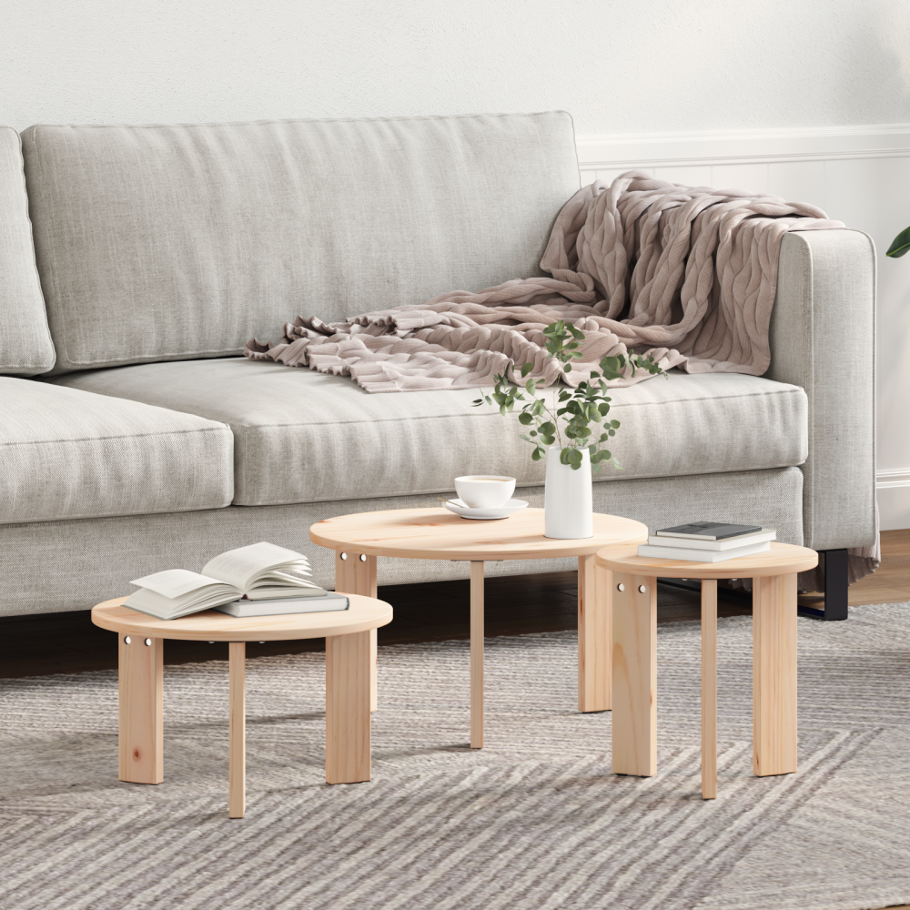 Produktbild för Kaffeebord 3 pcs Naturfärg Massiv furu