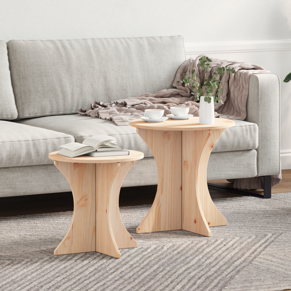 Produktbild för Kaffeebord 2 pcs Naturfärg Massiv furu