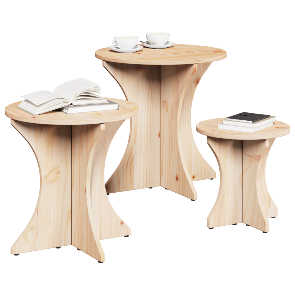 Produktbild för Kaffeebord 3 pcs Naturfärg
