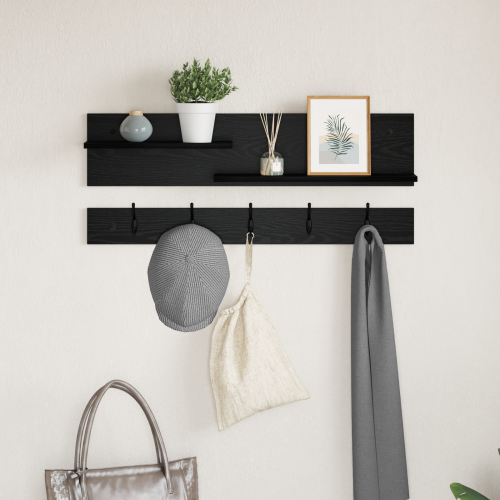 vidaXL Väggmonterad Klädhängare med hylla Svart Ek 90 x 15 x 36 cm