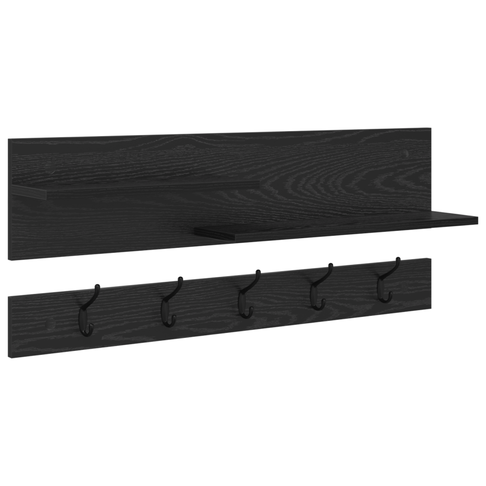 Produktbild för Väggmonterad Klädhängare med hylla Svart Ek 90 x 15 x 36 cm