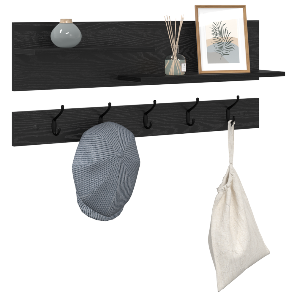 Produktbild för Väggmonterad Klädhängare med hylla Svart Ek 90 x 15 x 36 cm