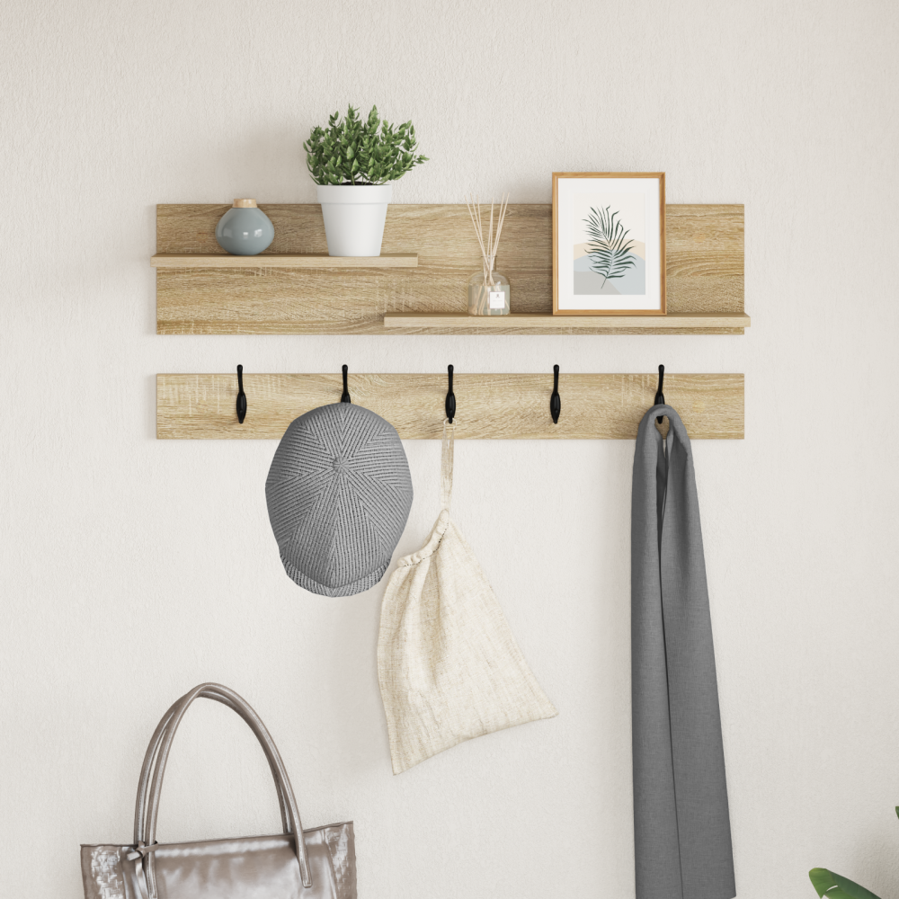 Produktbild för Väggmonterad Klädhängare med hylla Sonoma-ek 90 x 15 x 36 cm