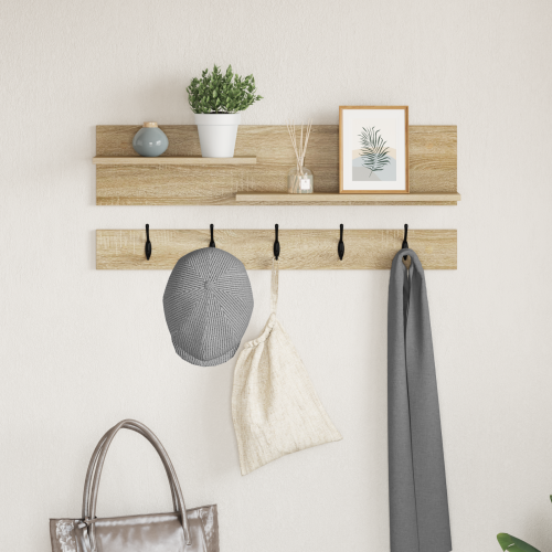 vidaXL Väggmonterad Klädhängare med hylla Sonoma-ek 90 x 15 x 36 cm