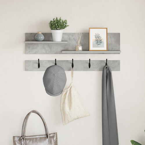 vidaXL Väggmonterad Klädhängare med hylla Betonggrå 90 x 15 x 36 cm