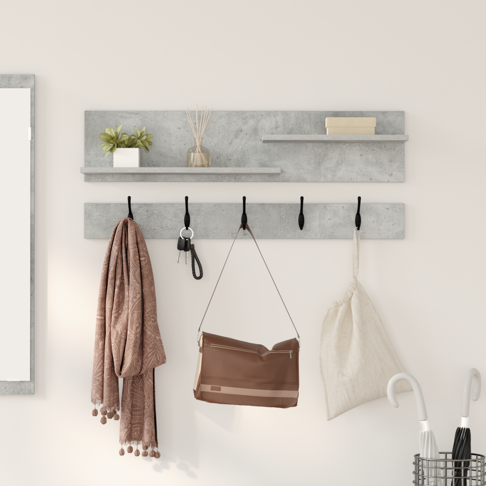 Produktbild för Väggmonterad Klädhängare med hylla Betonggrå 90 x 15 x 36 cm