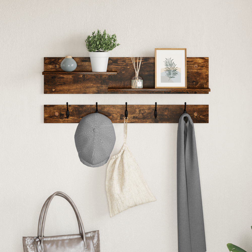 Produktbild för Väggmonterad Klädhängare med hylla Rökt ek 90 x 15 x 36 cm