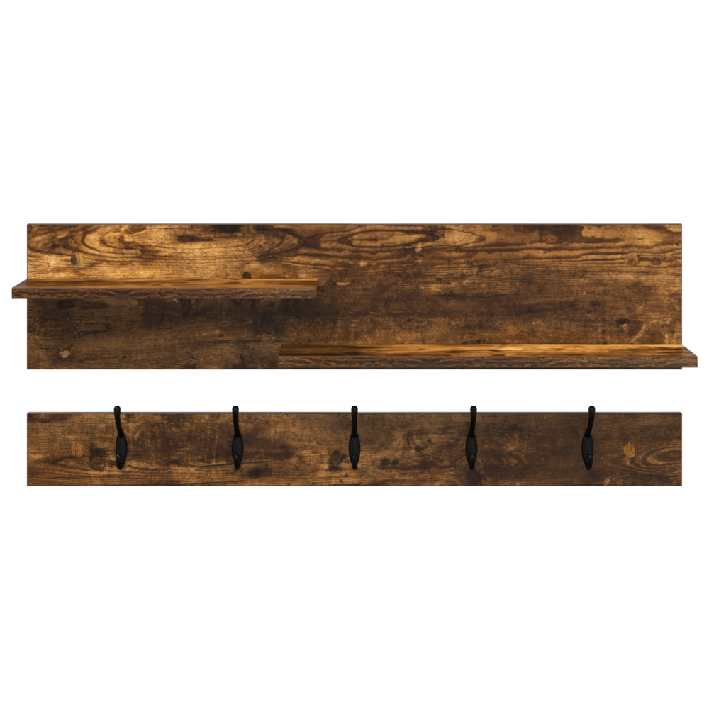 Produktbild för Väggmonterad Klädhängare med hylla Rökt ek 90 x 15 x 36 cm
