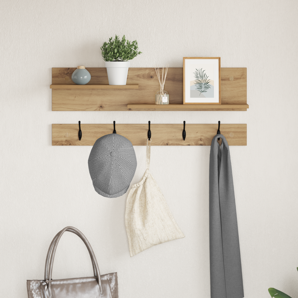 Produktbild för Väggmonterad Klädhängare med hylla Artisan Ek 90 x 15 x 36 cm