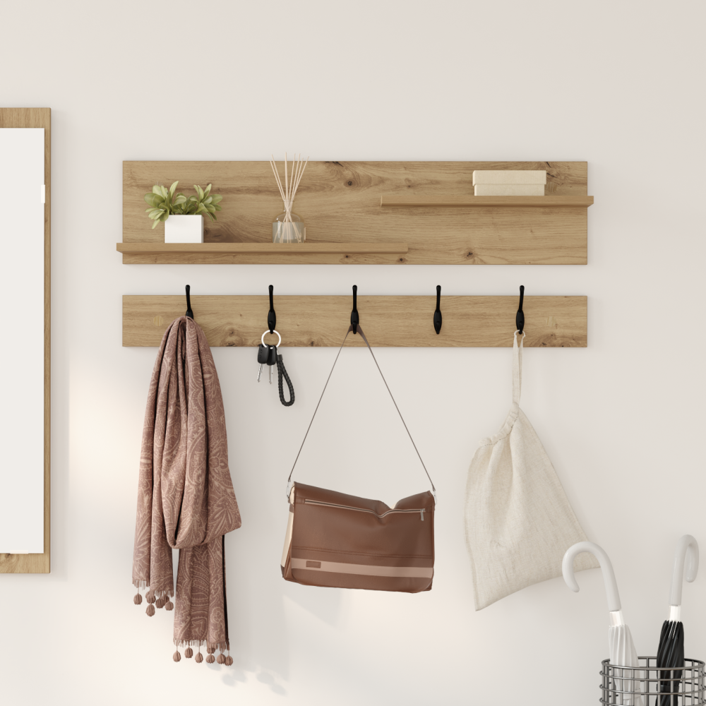 Produktbild för Väggmonterad Klädhängare med hylla Artisan Ek 90 x 15 x 36 cm