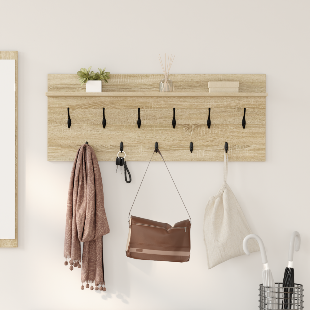 Produktbild för Väggmonterad Klädhängare med hylla Sonoma-ek 100 x 40 x 12 cm