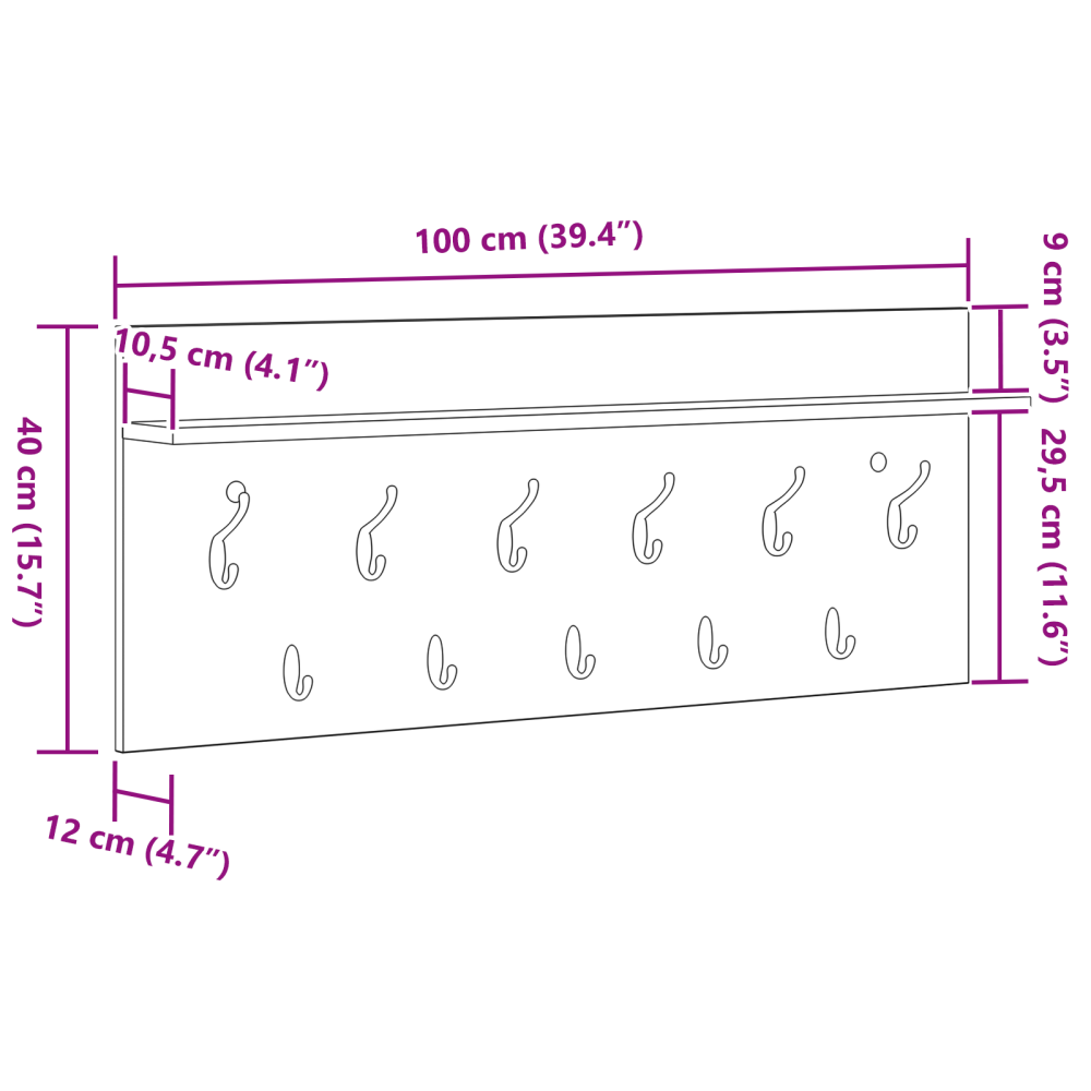 Produktbild för Väggmonterad Klädhängare med hylla Betonggrå 100 x 40 x 12 cm