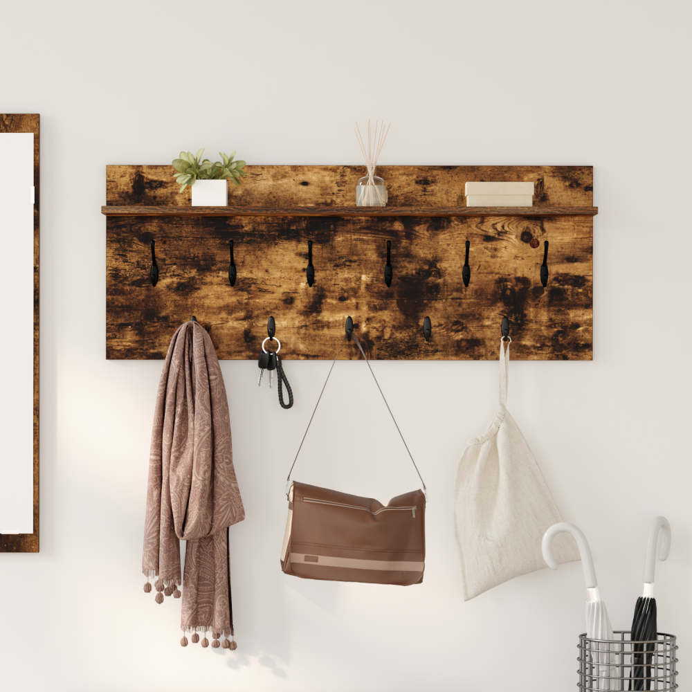 Produktbild för Väggmonterad Klädhängare med hylla Rökt ek 100 x 40 x 12 cm