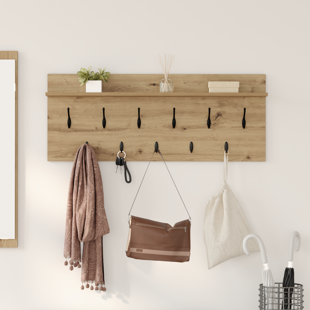 Produktbild för Väggmonterad Klädhängare med hylla Artisan Ek 100 x 40 x 12 cm