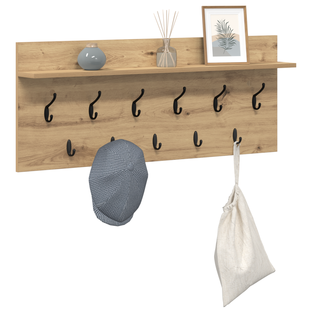 Produktbild för Väggmonterad Klädhängare med hylla Artisan Ek 100 x 40 x 12 cm