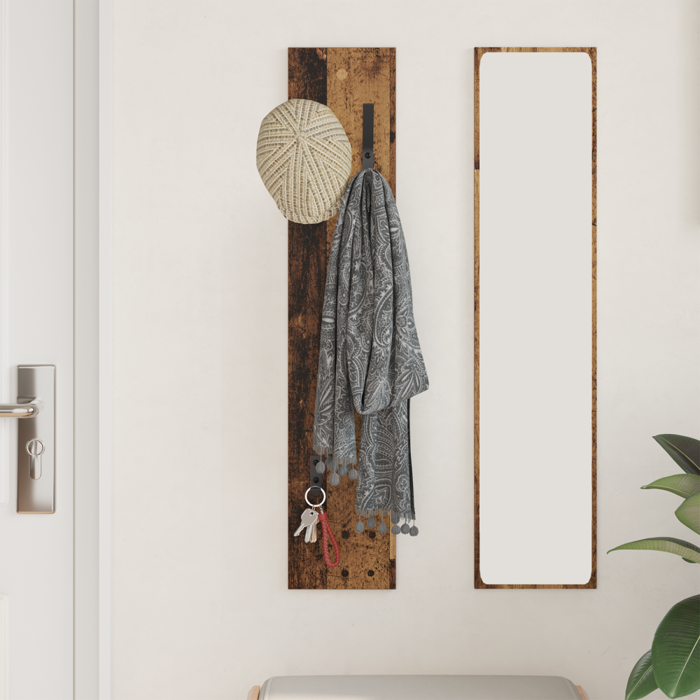 Produktbild för Väggmonterad Klädhängare Gammalt trä 20 x 1,5 x 100 cm