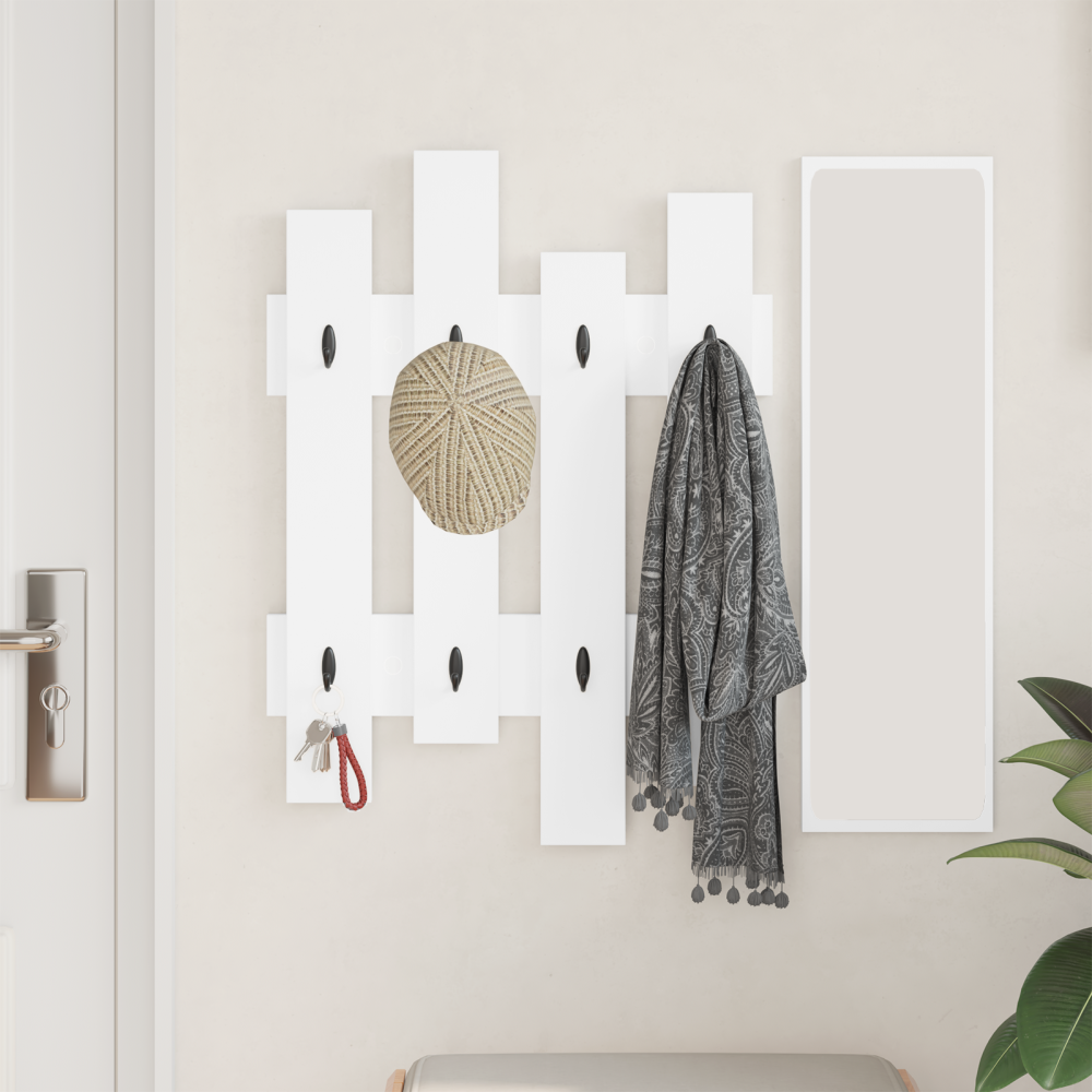 Produktbild för Väggmonterad Klädhängare Vit 60 x 3 x 82 cm Konstruerat trä