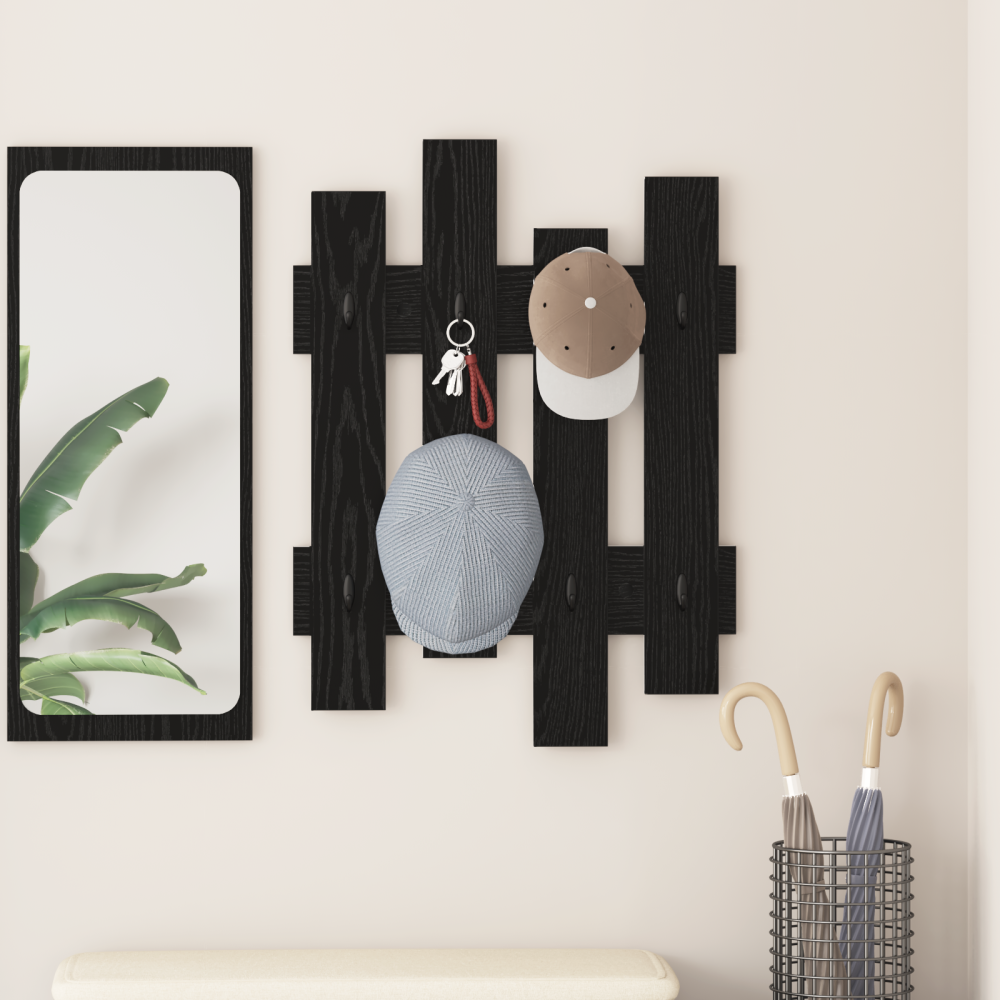 Produktbild för Väggmonterad Klädhängare Väggmonterad Svart Ek 60 x 3 x 82 cm