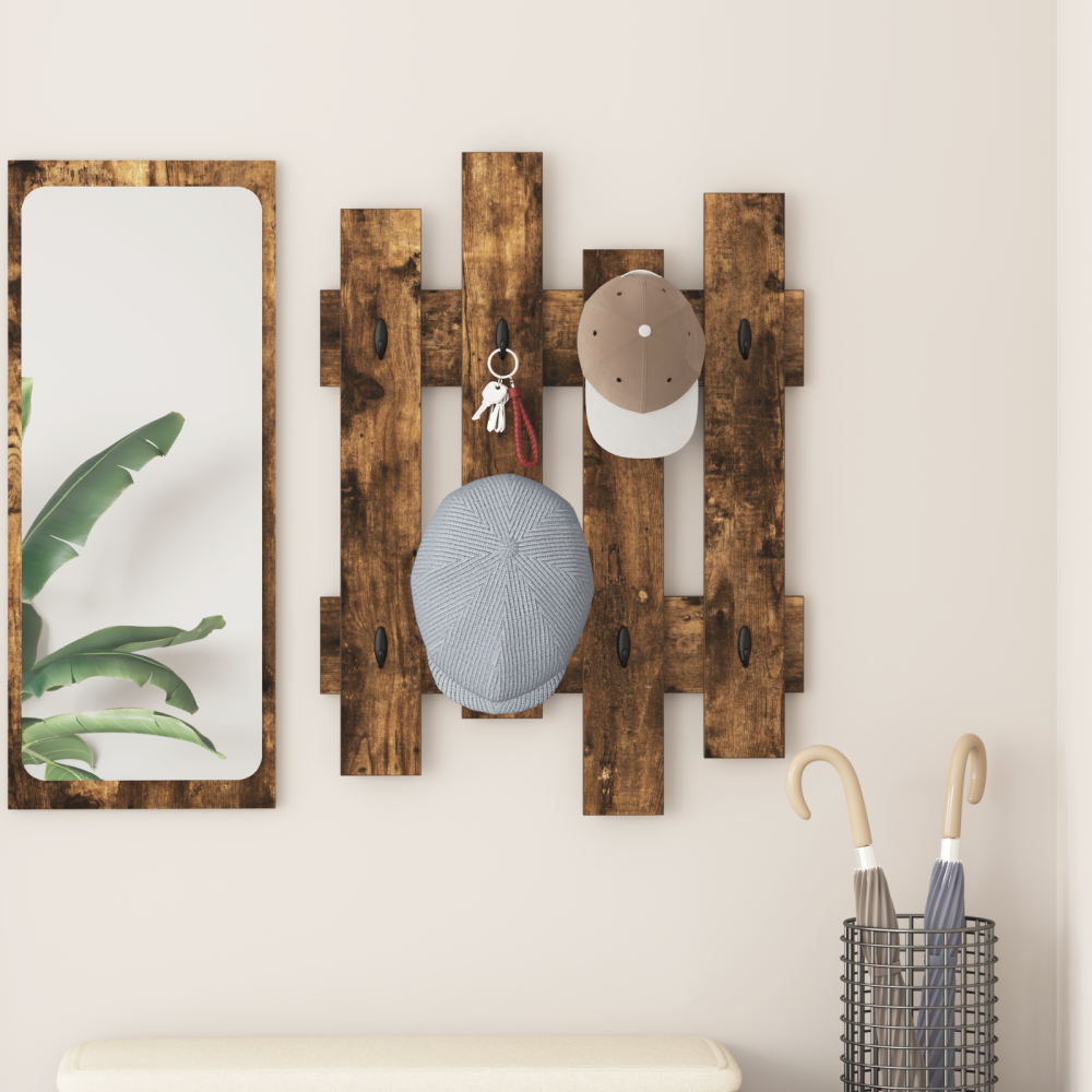 Produktbild för Väggmonterad Klädhängare Rökt ek 60 x 3 x 82 cm Konstruerat trä