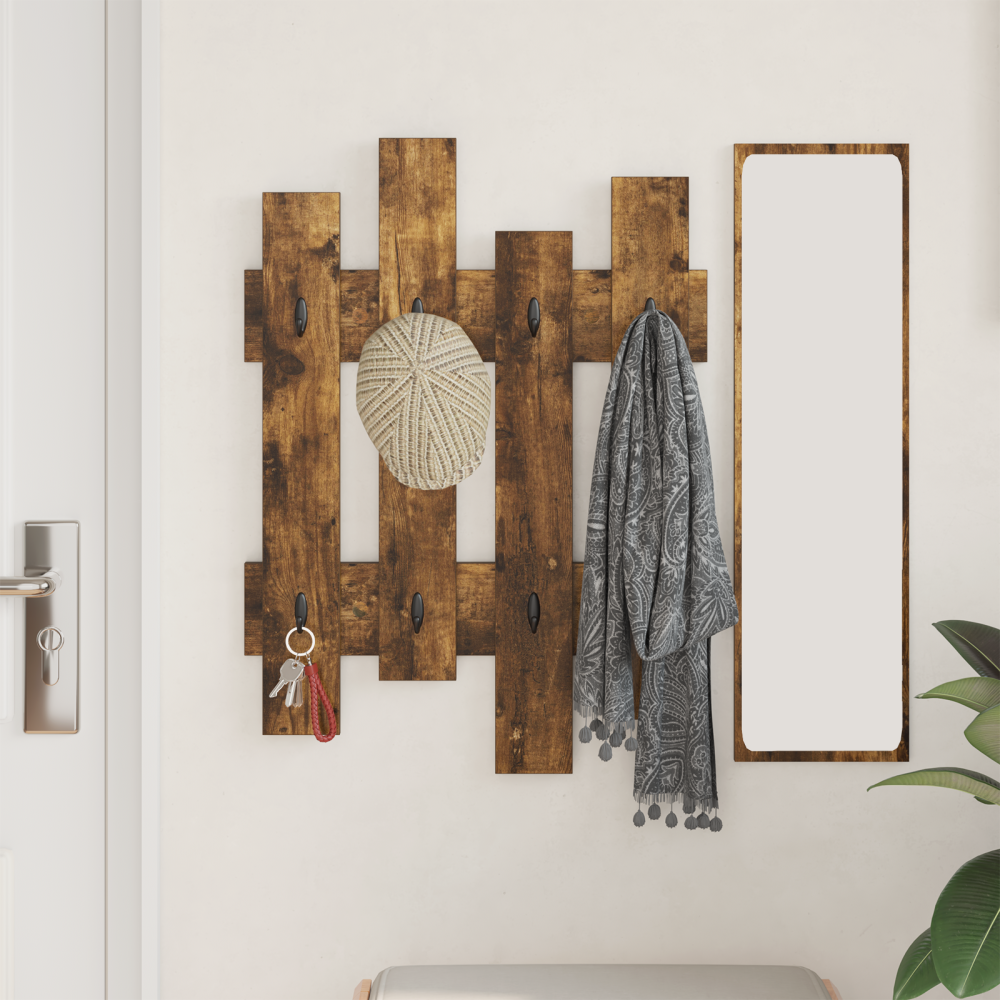 Produktbild för Väggmonterad Klädhängare Rökt ek 60 x 3 x 82 cm Konstruerat trä