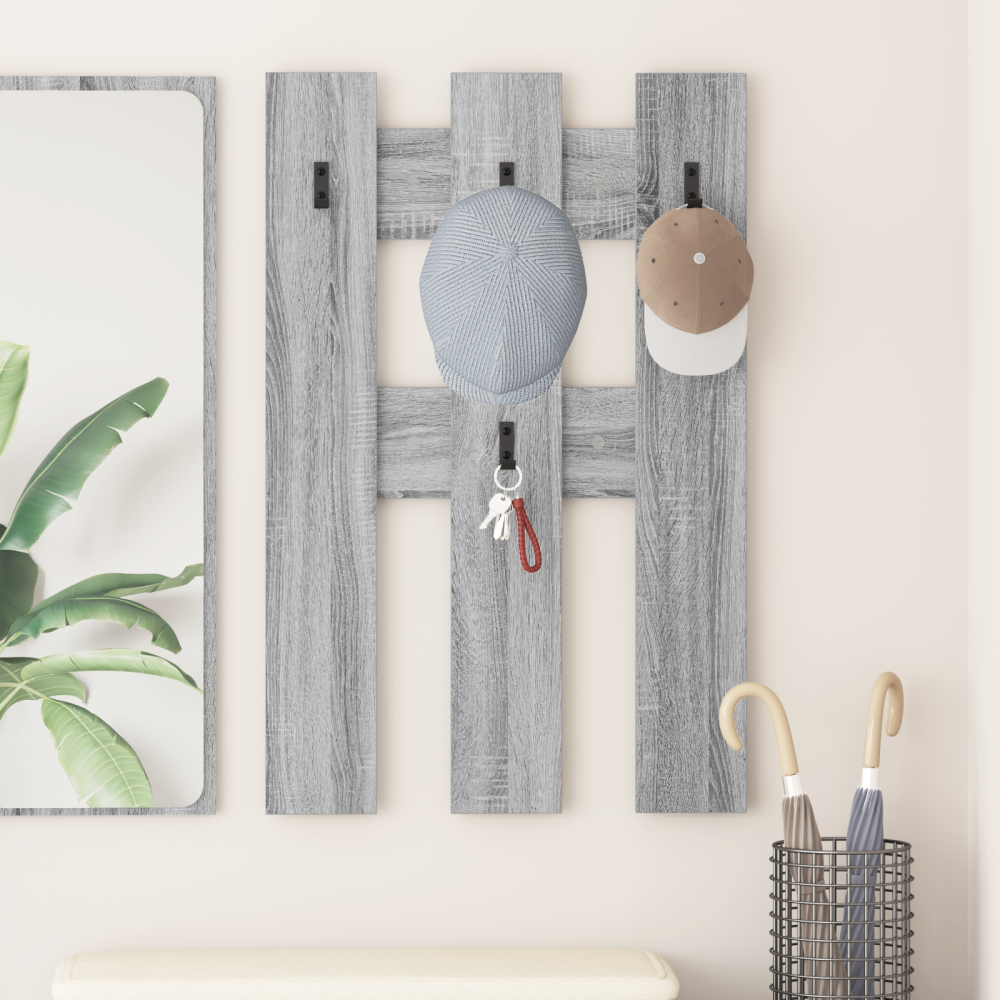 Produktbild för Väggmonterad Klädhängare med lagring Grå Sonoma 65 x 3 x 100 cm