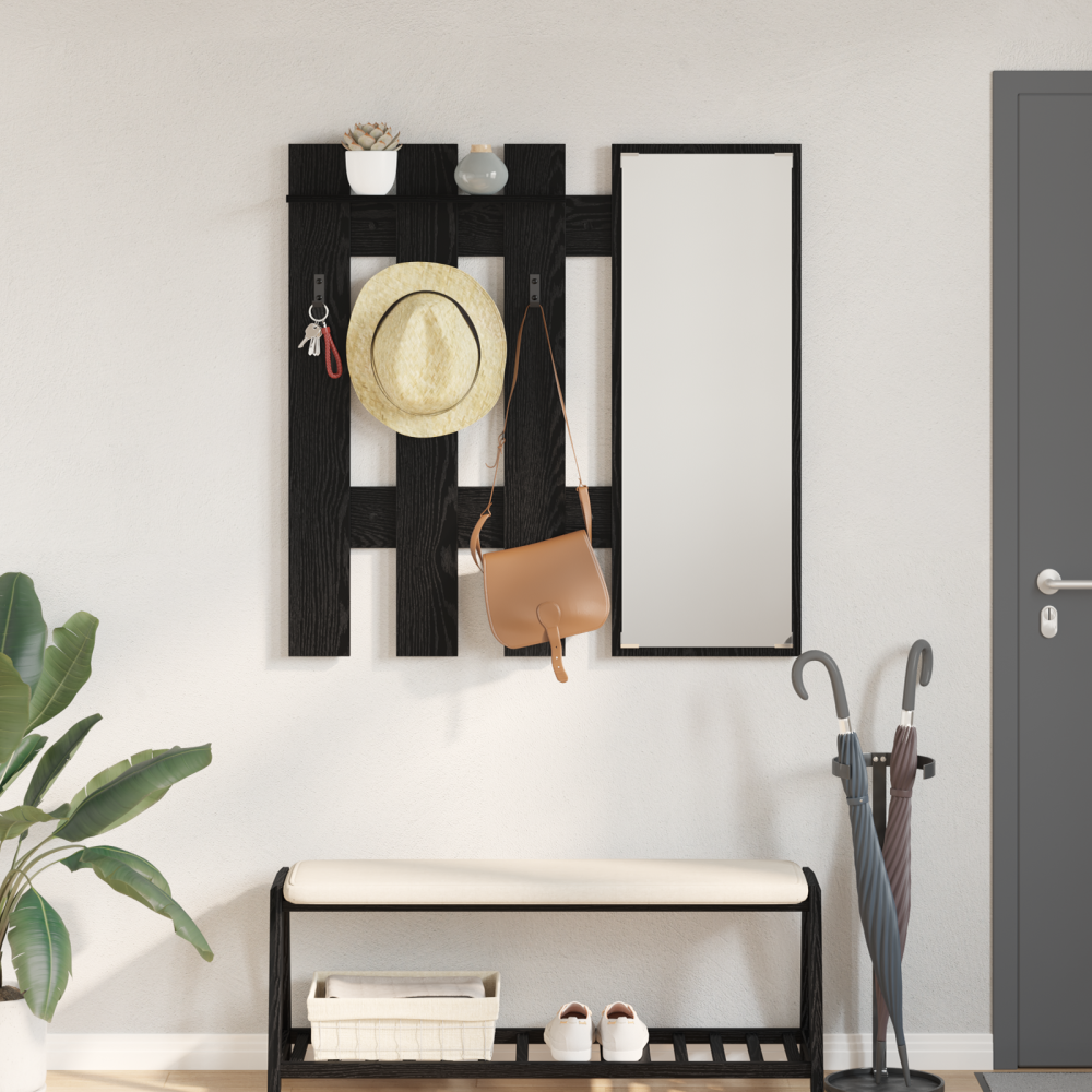 Produktbild för Väggmonterad Klädhängare med lagring Svart Ek 100 x 10 x 100 cm