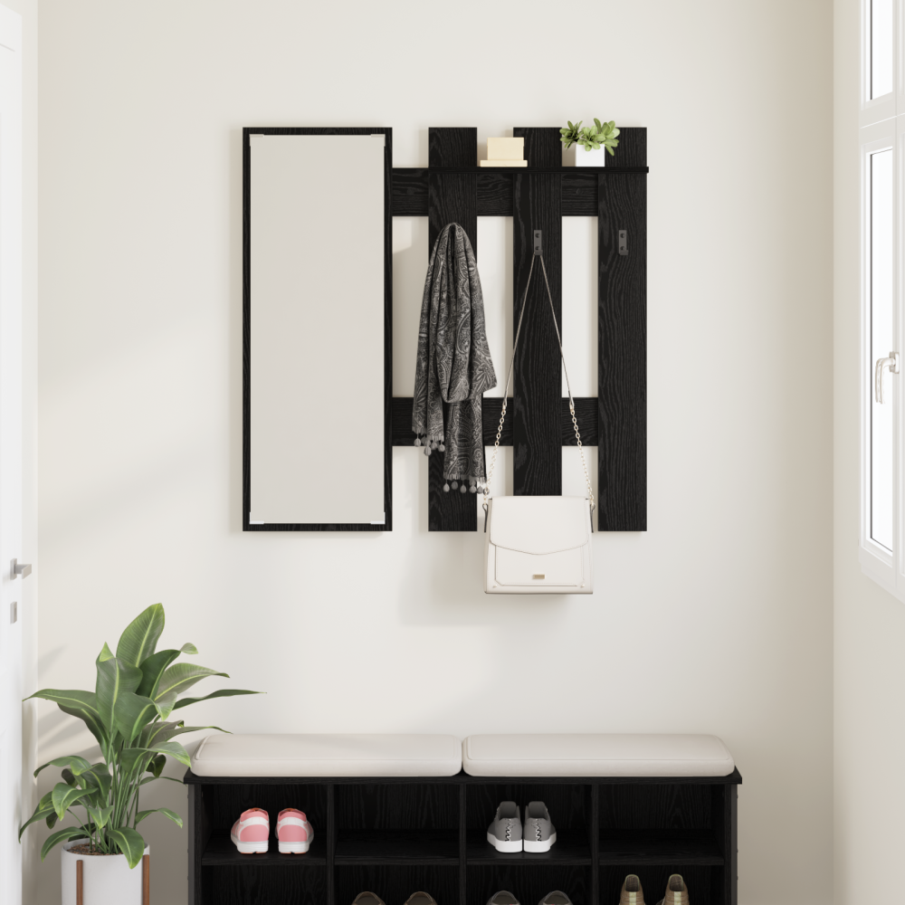 Produktbild för Väggmonterad Klädhängare med lagring Svart Ek 100 x 10 x 100 cm