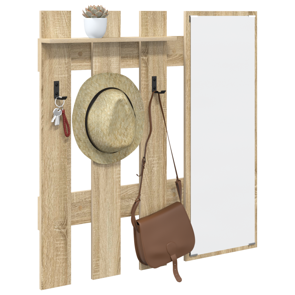 Produktbild för Väggmonterad Klädhängare med spegel Sonoma-ek 100 x 10 x 100 cm