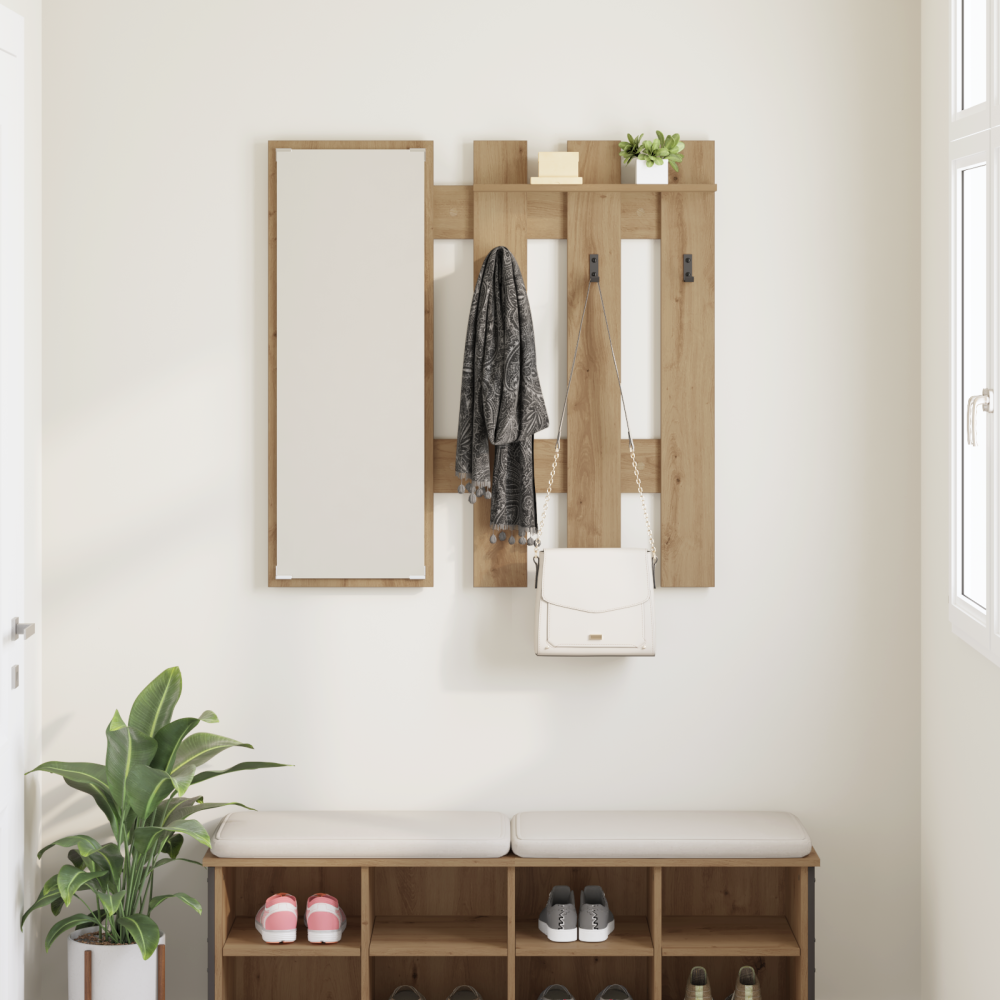 Produktbild för Väggmonterad Klädhängare Artisan Ek 100 x 10 x 100 cm