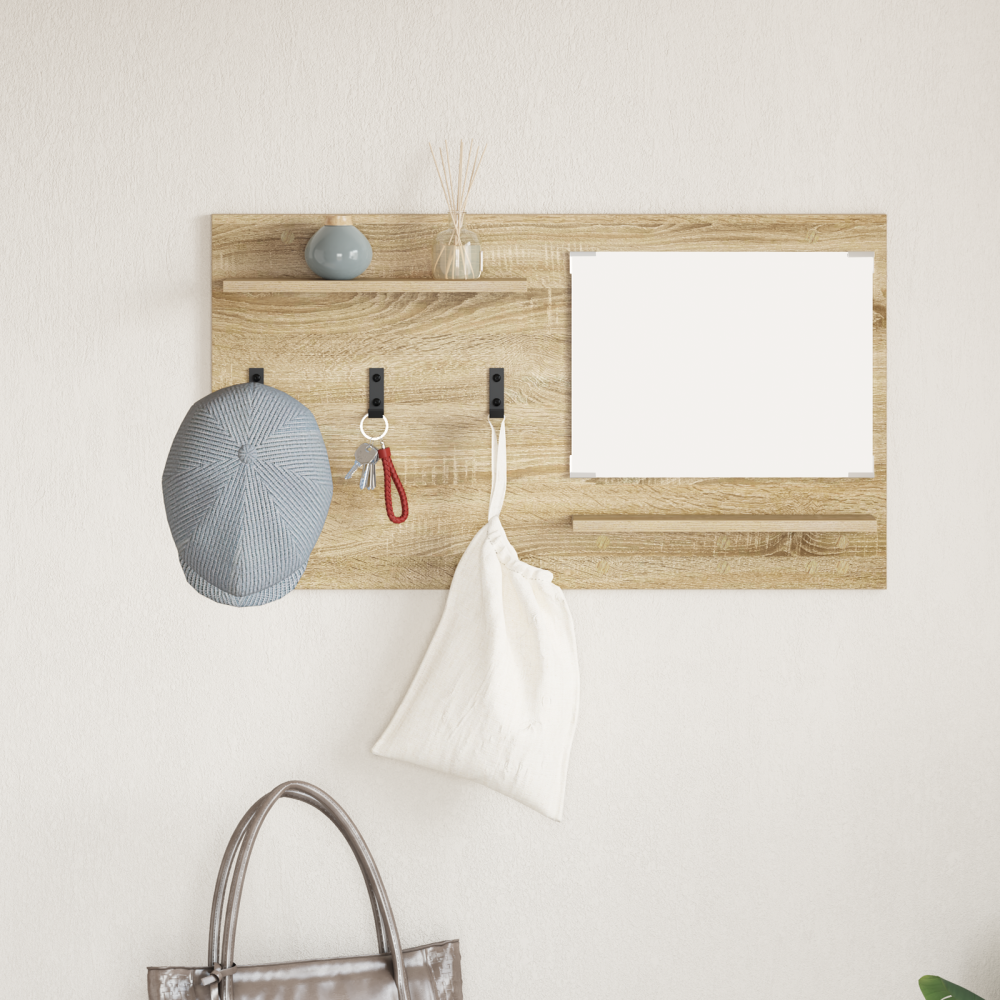 Produktbild för Väggmonterad Klädhängare med hylla Sonoma-ek 90 x 10 x 50 cm