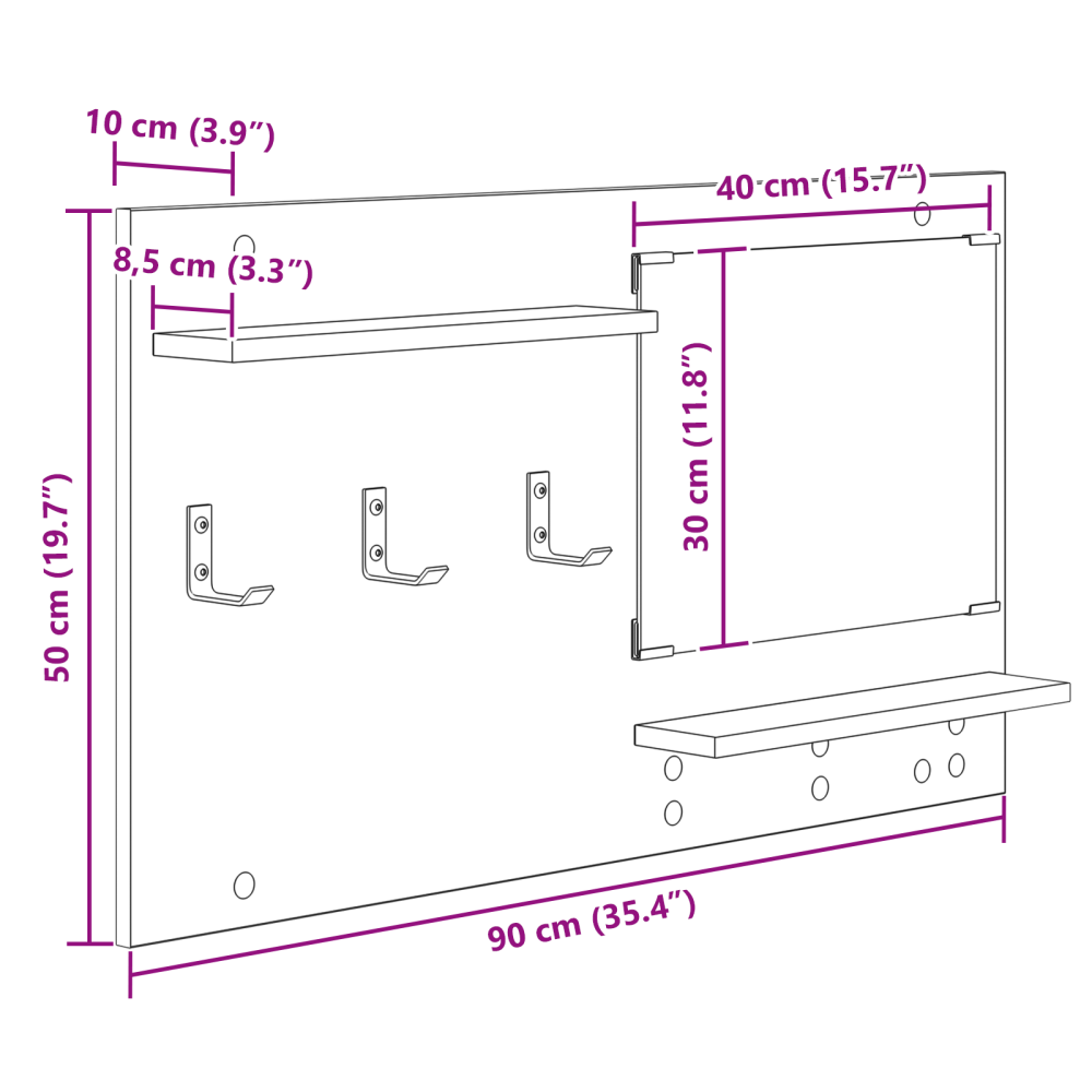 Produktbild för Väggmonterad Klädhängare med hylla Sonoma-ek 90 x 10 x 50 cm