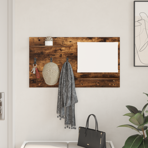 vidaXL Väggmonterad Klädhängare med hylla Rökt ek 90 x 10 x 50 cm